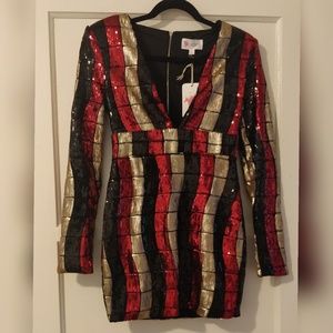 Red and Gold Sequin cocktail dress
